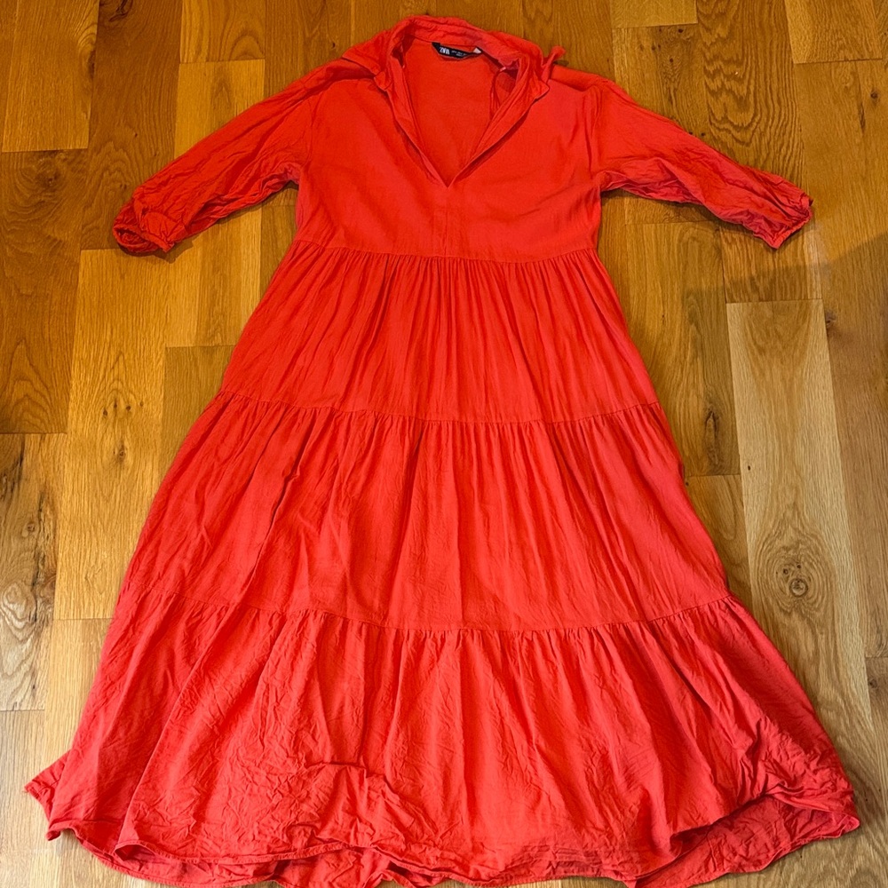 Chic Long Sleeve Red orange dress ZARA medium